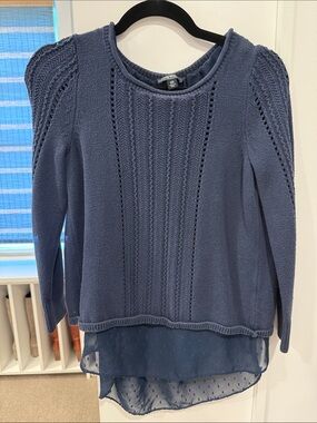 Lucky Brand Blue Layered Knit Scoop Neck Sweater size XS